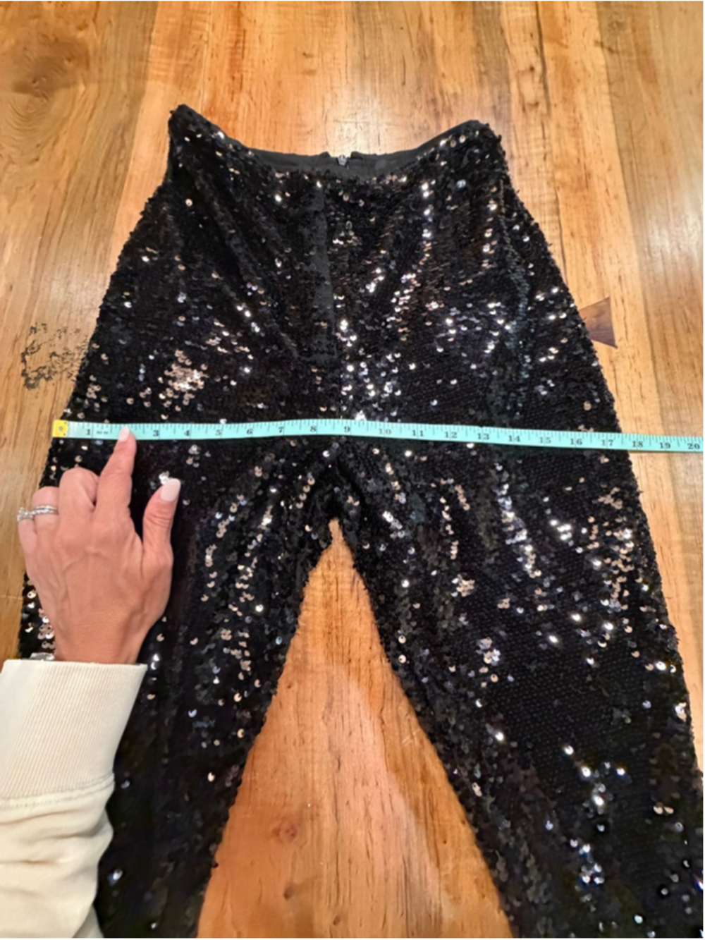 MISSGUIDED Black Sequin Flare Pants Bell Bottom Holiday Party High Rise Small US - Picture 14 of 14
